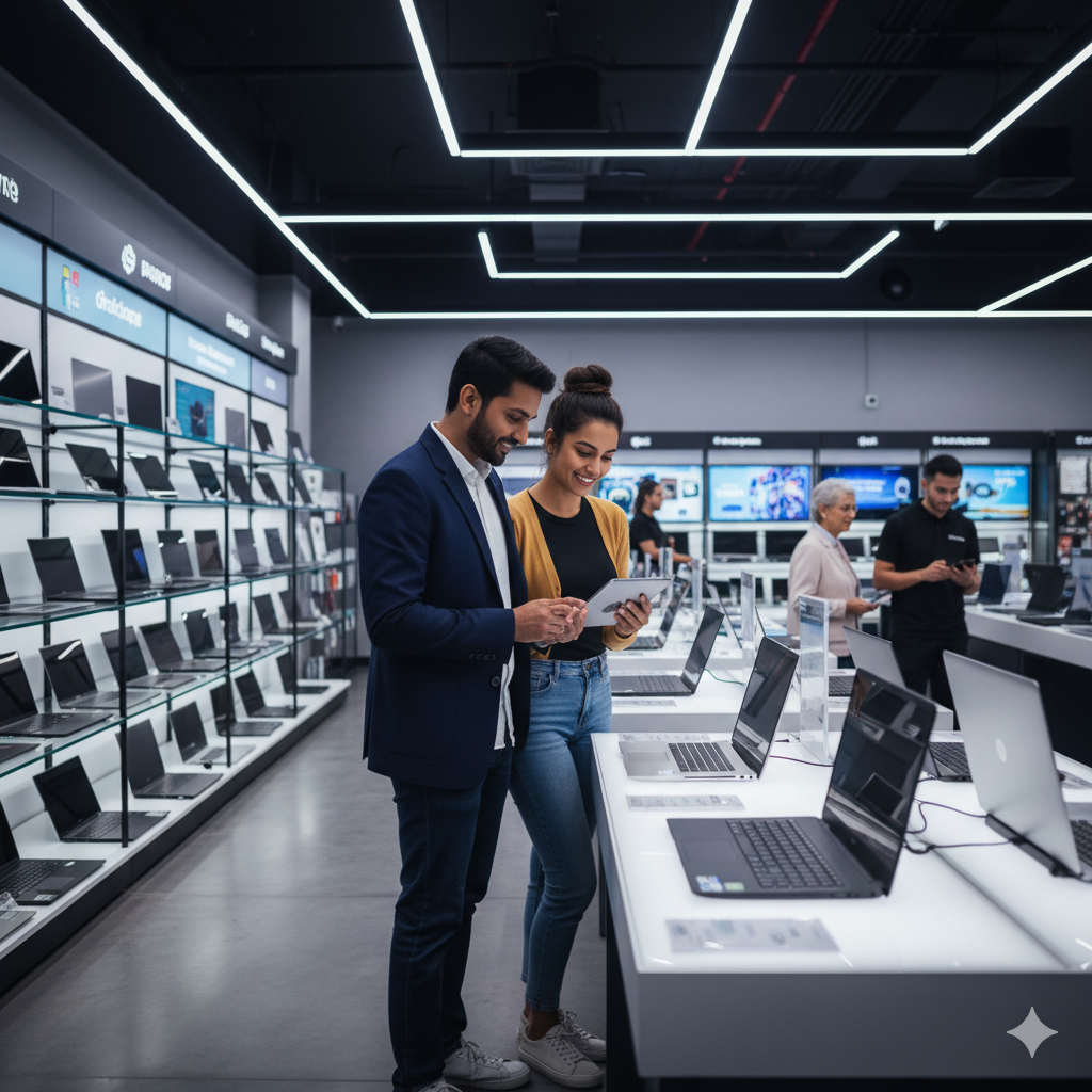 Laptop Shopping in a Modern Store